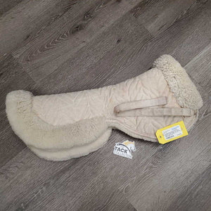 Quilted Sheepskin Half Pad, rolled edges *gc, stains, undone velcro, clumpy, threads, dirt