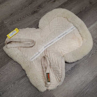 Quilted Sheepskin Half Pad, rolled edges *gc, stains, undone velcro, clumpy, threads, dirt

