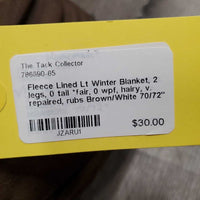 Fleece Lined Lt Winter Blanket, 2 legs, 0 tail *fair, 0 wpf, hairy, v. repaired, rubs
