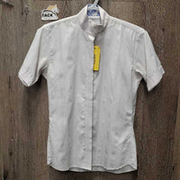 SS Show Shirt, attached snap collar *fair, older, bubbled collar, seam puckers, pit stains

