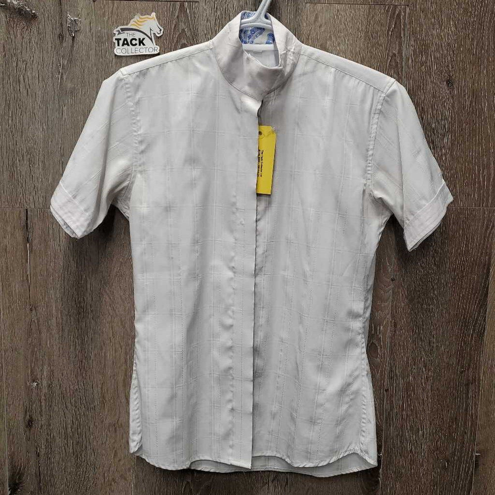 SS Show Shirt, attached snap collar *fair, older, bubbled collar, seam puckers, pit stains