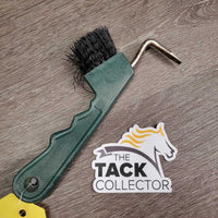 Hard Plastic Hoof Pick, Bristle Brush *gc, clean, mnr bent bristles, hay
