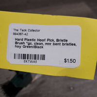 Hard Plastic Hoof Pick, Bristle Brush *gc, clean, mnr bent bristles, hay
