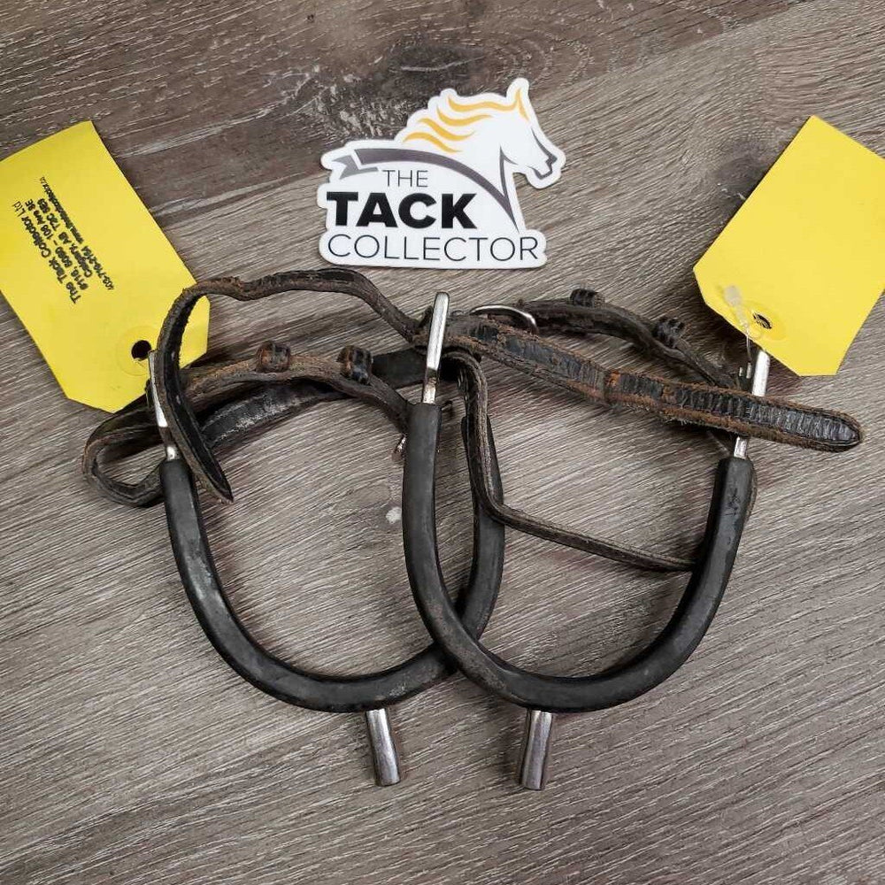 Straight Spurs, Rubber Wrapped, Leather Spur Straps *gc, mnr dirt, straps: mismatched, scrapes, film, stretched holes