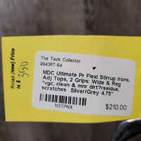 Pr Flexi Stirrup Irons, Adj Tops, 2 Grips: Wide & Reg *vgc, clean & mnr dirt?residue, scratches
