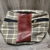 Helmet Bag, zipper, leather & chain top handle *xc/like new, clean, mnr hairy

