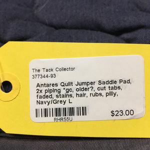 Quilt Jumper Saddle Pad, 2x piping *gc, older?, cut tabs, faded, stains, hair, rubs, pilly