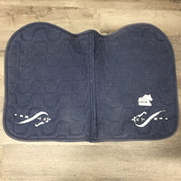 Quilt Jumper Saddle Pad, 2x piping *gc, older?, cut tabs, faded, stains, hair, rubs, pilly
