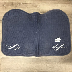 Quilt Jumper Saddle Pad, 2x piping *gc, older?, cut tabs, faded, stains, hair, rubs, pilly