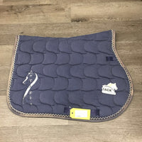 Quilt Jumper Saddle Pad, 2x piping *gc, older?, cut tabs, faded, stains, hair, rubs, pilly

