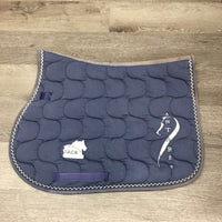 Quilt Jumper Saddle Pad, 2x piping *gc, older?, cut tabs, faded, stains, hair, rubs, pilly
