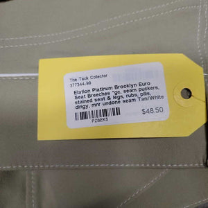 Euro Seat Breeches *gc, seam puckers, stained seat & legs, rubs, pills, dingy, mnr undone seam