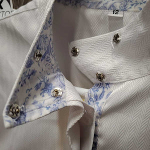 SS Show Shirt, buttons, snap collar *gc, pit stains, dingy, older