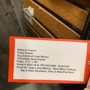 18" M/W *5.5" CWD SE03 Monoflap Dressage Saddle, Red CWD Cover, Foam Panels, Thick High Back Panels, XLg External Front Blocks, Flaps: 17.5" x 10" Serial # SE03 18 4L PA715210505 10-8512RT