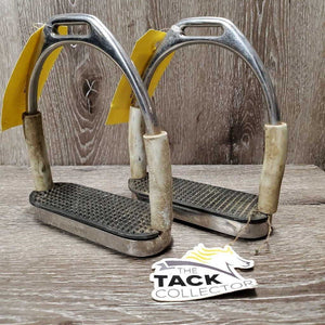 Pr Flexi Stirrup Irons, grips *fair, stained, dry/broken rubber, dirty, squeaky