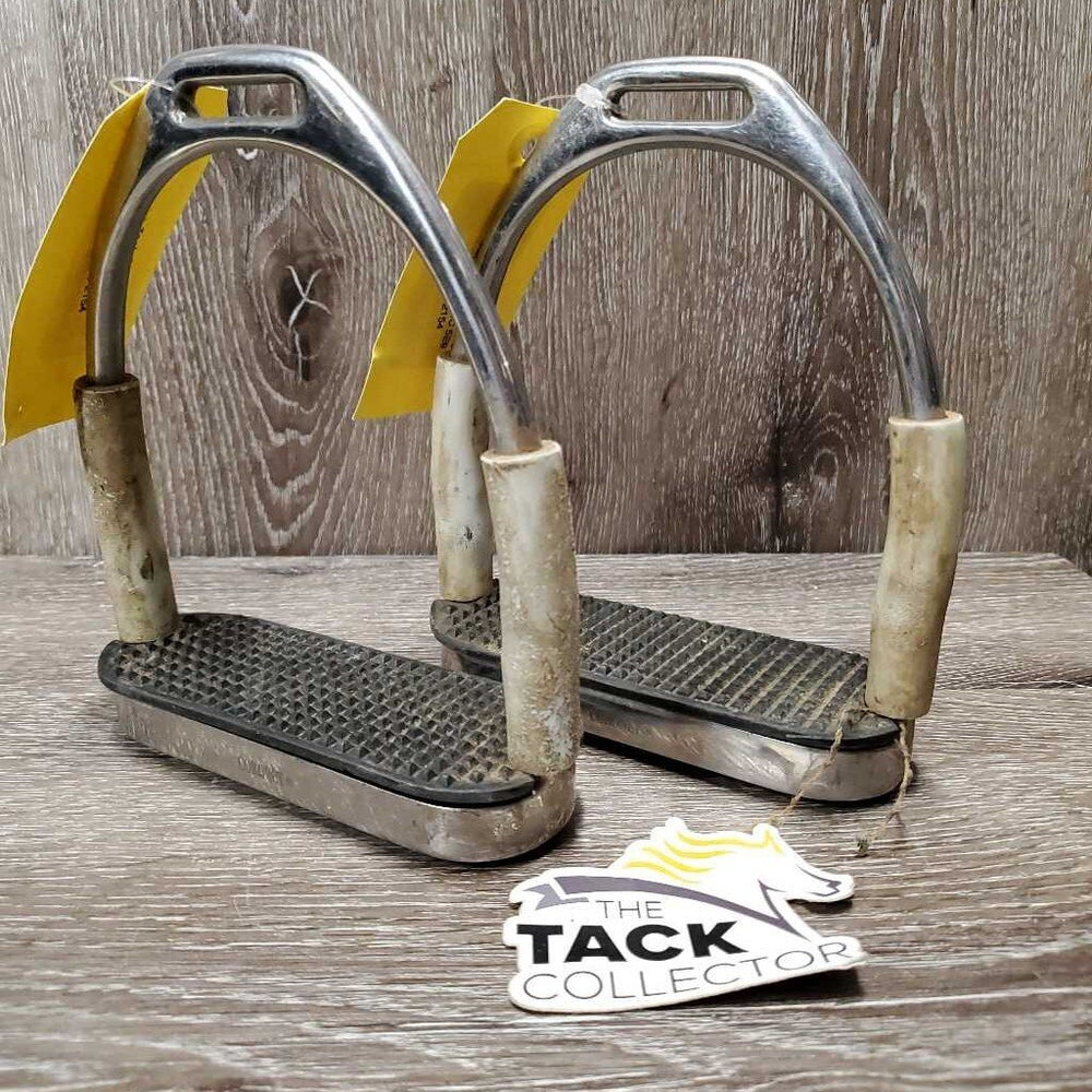 Pr Flexi Stirrup Irons, grips *fair, stained, dry/broken rubber, dirty, squeaky