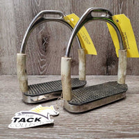 Pr Flexi Stirrup Irons, grips *fair, stained, dry/broken rubber, dirty, squeaky
