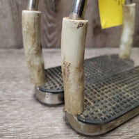 Pr Flexi Stirrup Irons, grips *fair, stained, dry/broken rubber, dirty, squeaky
