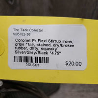 Pr Flexi Stirrup Irons, grips *fair, stained, dry/broken rubber, dirty, squeaky
