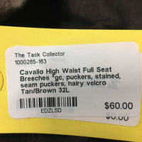 High Waist Full Seat Breeches *gc, puckers, stained, seam puckers, hairy velcro
