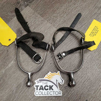JUNIORS Pr Roller Ball Spurs, Leather & Braided Nylon Spur Straps *gc, mismatched, clean & mnr dirt
