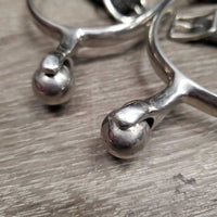 JUNIORS Pr Roller Ball Spurs, Leather & Braided Nylon Spur Straps *gc, mismatched, clean & mnr dirt
