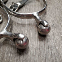 JUNIORS Pr Roller Ball Spurs, Leather & Braided Nylon Spur Straps *gc, mismatched, clean & mnr dirt
