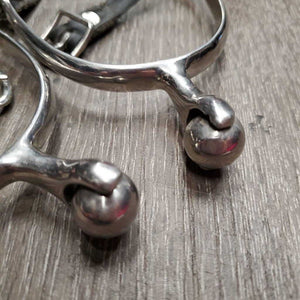 JUNIORS Pr Roller Ball Spurs, Leather & Braided Nylon Spur Straps *gc, mismatched, clean & mnr dirt