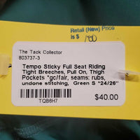 Sticky Full Seat Riding Tight Breeches, Pull On, Thigh Pockets *gc/fair, seams: rubs, undone stitching
