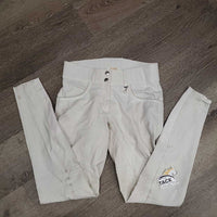 Full Sticky Seat Breeches *gc/fair, dingy, pulled seat seams, stained seat & legs, rubs, pills, seam puckers, undone stitching, peeled stickies
