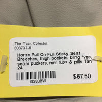 Pull On Full Sticky Seat Breeches, thigh pockets, bling *vgc, seam puckers, mnr rubs & pills
