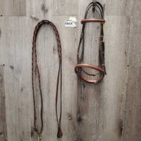 FS Rsd Bridle, Braided Reins *xc, mnr dirt & scraped edges, stiff
