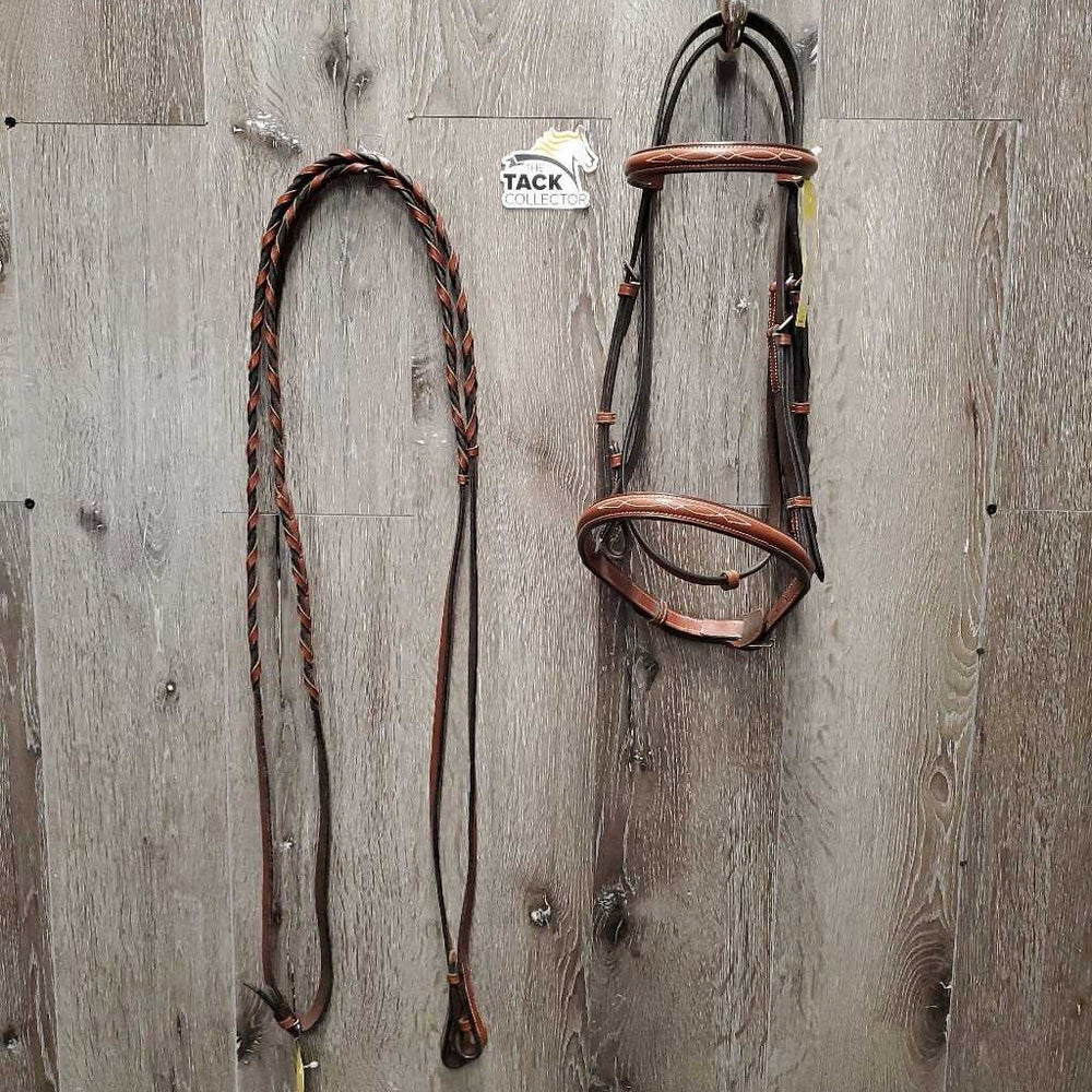 FS Rsd Bridle, Braided Reins *xc, mnr dirt & scraped edges, stiff