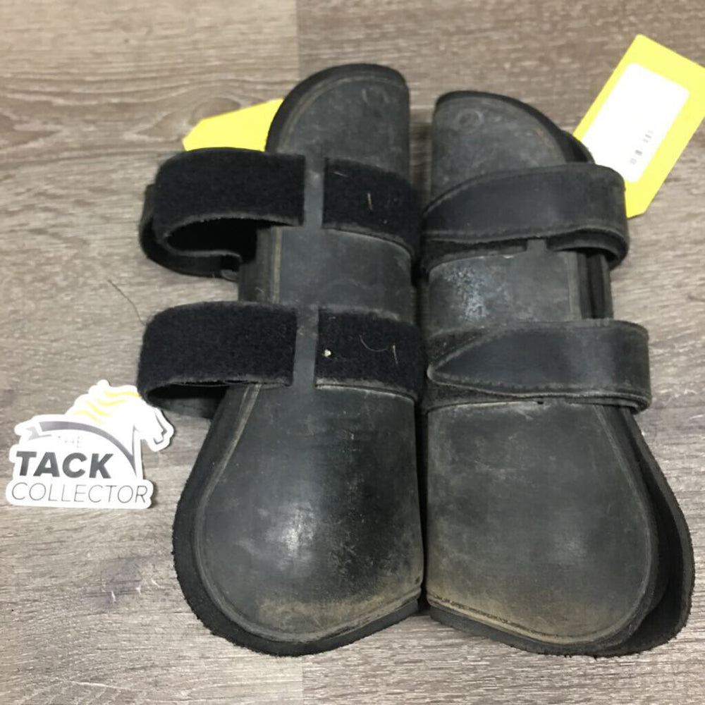 Pr Open Front Boots, velcro wraps *gc/fair, faded, rubs, dirty, scrapes, hairy, older
