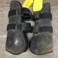 Pr Open Front Boots, velcro wraps *gc/fair, faded, rubs, dirty, scrapes, hairy, older

