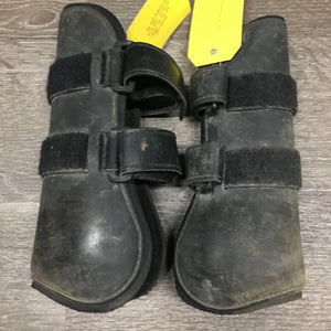Pr Open Front Boots, velcro wraps *gc/fair, faded, rubs, dirty, scrapes, hairy, older