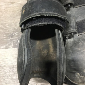 Pr Open Front Boots, velcro wraps *gc/fair, faded, rubs, dirty, scrapes, hairy, older