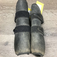 Pr Open Front Boots, velcro wraps *gc/fair, faded, rubs, dirty, scrapes, hairy, older
