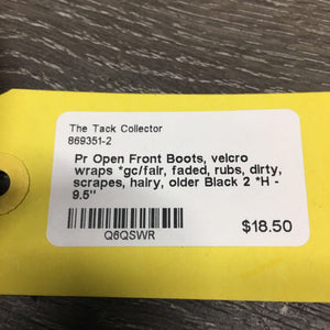 Pr Open Front Boots, velcro wraps *gc/fair, faded, rubs, dirty, scrapes, hairy, older