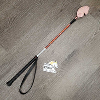 Sparkley Horse Head Riding Crop - Whip, ribbon wrapped, handle *gc, frayed, peeling horse head, mnr rubs, stains, & dust
