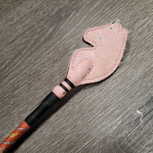 Sparkley Horse Head Riding Crop - Whip, ribbon wrapped, handle *gc, frayed, peeling horse head, mnr rubs, stains, & dust