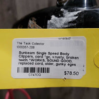 Single Speed Body Clippers, cord *gc, v.rusty, broken teeth *WORKS, SOUND GOOD, replaced cord, older, gunky eges
