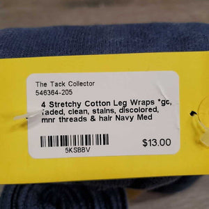 4 Stretchy Cotton Leg Wraps *gc, faded, clean, stains, discolored, mnr threads & hair
