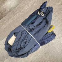 Fleece Lined Dress Sheet, embroider. "Los Suenos", 0 legs, tail *gc, v. hairy, dirt, stains, repairs, smells, mnr threads
