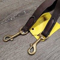 2 Short - Thick Leather & Elastic Side Reins *gc, older, scraped & dented edges, clean, dry, stiff, bent, residue, mnr rust