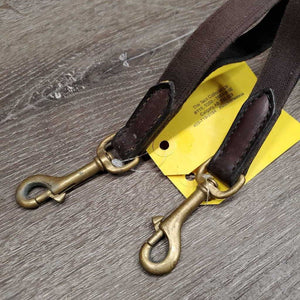 2 Short - Thick Leather & Elastic Side Reins *gc, older, scraped & dented edges, clean, dry, stiff, bent, residue, mnr rust