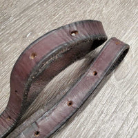 2 Short - Thick Leather & Elastic Side Reins *gc, older, scraped & dented edges, clean, dry, stiff, bent, residue, mnr rust
