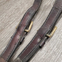 2 Short - Thick Leather & Elastic Side Reins *gc, older, scraped & dented edges, clean, dry, stiff, bent, residue, mnr rust

