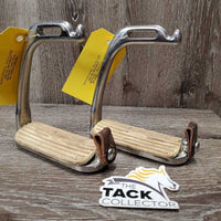 Pr Peacock Safety Stirrup Irons, grips, 2 leather keepers *gc, clean & dirty, stains, NO elastics, scuffs, scratches