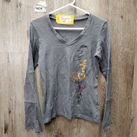 LS Cotton V Neck T Shirt *gc, mnr stains, edge rubs & hair, cut tags
